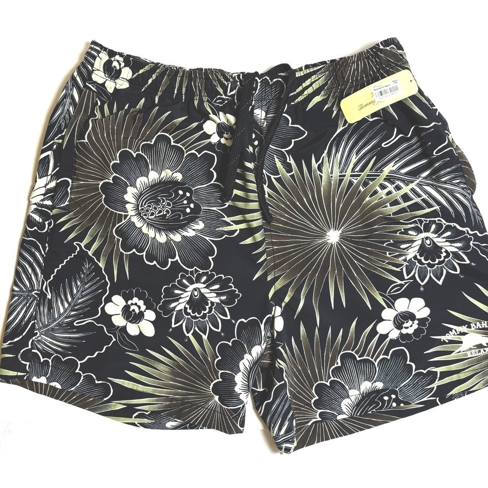 Tommy Bahama Men's Swim Trunks Size M Black Floral Hawaiian Board Shorts NWT